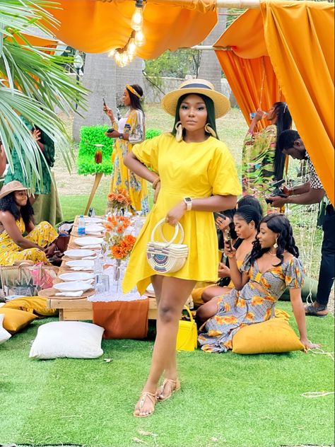 Yellow Tea Party Outfit, Yellow Tea Party, Bachelorette Party Bus, Tea Party Outfit, 2023 Board, Dress And Sneakers Outfit, Picnic Outfit, Garden Party Theme, Derby Outfits