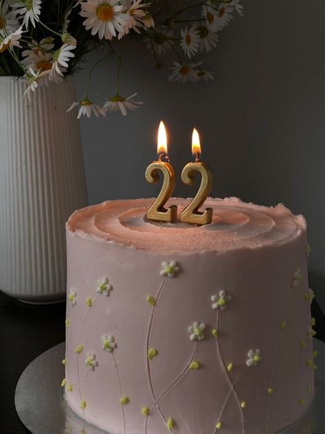 22 Birthday Cake Ideas, Bday Cakes Aesthetic, Simple Pink Cake, Bolo Aesthetic, 22 Birthday Cake, Anniversary Cake Ideas, 24th Birthday Cake, Girly Birthday Cakes, 22nd Birthday Cakes