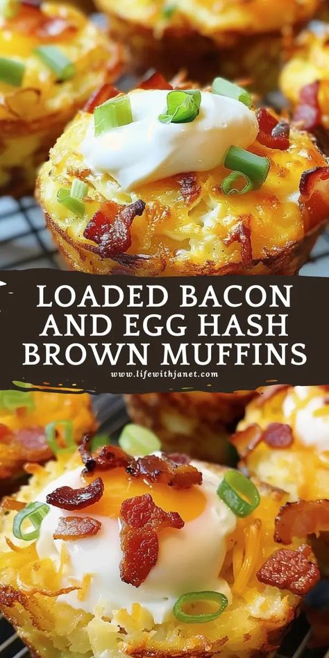 Loaded Bacon and Egg Hash Brown Muffins Bacon Egg And Hash Brown Casserole, Twice Baked Hashbrown Cups, Egg Muffins With Bacon, Best Egg Muffins Breakfast, Loaded Egg Muffins, Pancake Muffins With Bacon, Bacon Breakfast Cups, Breakfast Muffins With Hashbrowns, Loaded Bacon And Egg Hashbrown Muffins