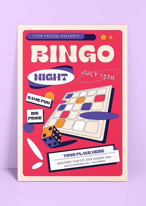 Watch Party Flyer, Boardgame Poster Design, Bingo Design Layout, Bingo Night Flyer, Game Night Graphic Design, Game Night Graphic, Bingo Poster Design, Bingo Graphic Design, Fun Flyer Design