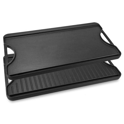 PRICES MAY VARY. Perfect Fits - This griddle spans two gas burners, Stove top griddle multifunctional cooking surface cast iron bakeware is very suitable for ovens, stoves, grills and even open flames. Perfect fits Traeger Grills BAC382 Reversible Griddle, Pit Boss 68007 Cast Iron Griddle, fits Coleman 2 burner camp Grill. Dimensions - Cast Iron Griddle: 20" L x 10.5" W, 1 Pack Cast Iron Reversible Griddle - Ridge surface - 20 inch cast iron griddle Keep excess oil away from food. Add unique gri Cast Iron Bakeware, Stove Top Griddle, Camp Grill, Oven Stove, Cast Iron Cleaning, Cast Iron Griddle, Double Burner, Camping Grill, Traeger Grill