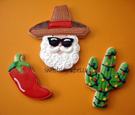 Feliz Navidad Party, Southwestern Christmas, Christmas Fiesta, Tacos Mexicanos, Texas Christmas, Mexican Christmas, Winter Cookie, Cowboy Christmas, Santa Cookies