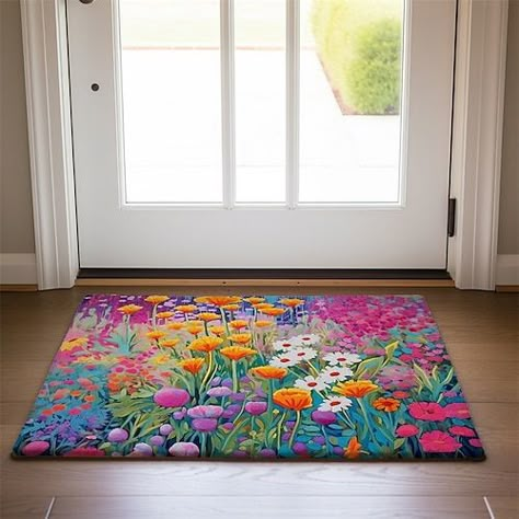 Flower Door Mat, Interior Door Mats, Colorful Rugs Living Room, Floral Kitchen Decor, Wingback Chair Covers, Entry Mudroom, Plant Style, Soft Throw Pillows, Large Tapestries