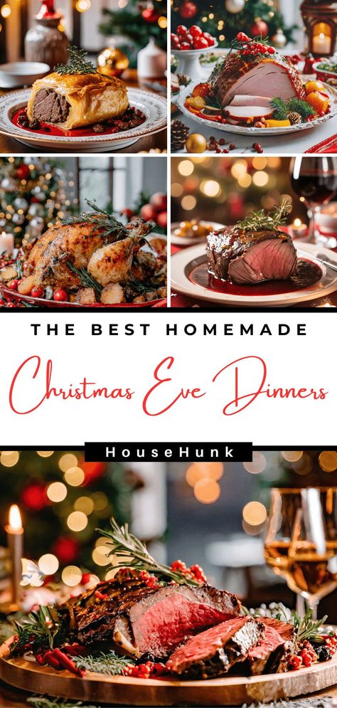 Elevate your Christmas Eve with these gourmet dinner ideas! From succulent prime rib to easy sheet pan meals, discover recipes that promise festive flavors and culinary elegance. #ChristmasDinner #HolidayFeast #GourmetRecipes 57 Christmas Eve Dinner Ideas, Holiday Meats Christmas Dinners, Christmas Eve Dishes, Christmas Chicken Breast Recipes, Christmas Night Dinner, Fancy Christmas Food, Holiday Menus Christmas, Main Course Christmas Dinner, Elegant Christmas Dinner Menu Ideas