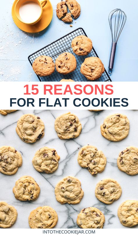 These 15 baking tips are going to transform your cookie making process, including learning why your cookies are flat, troubleshooting flat cookies, and giving you all of the baking tips and tricks you need to be successful in the kitchen. These are all of the reasons for flat cookies and how to make sure your cookies rise next time! Cookie Troubleshooting Guide, Why Are My Cookies So Flat, How To Keep Chocolate Chip Cookies From Spreading, What’s Wrong With My Cookies, Flat Cookies What Causes, Troubleshooting Cookies, Why Are My Cookies Flat, How To Keep Cookies From Spreading, Cookie Problems