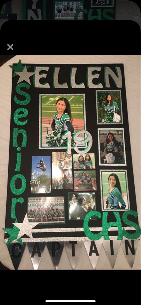 Senior Night Posters Poms, Senior Cheer Board Ideas, Track Senior Night Posters, Senior Posters Cheer, Senior Poster Board Ideas Cheer, Cheer Senior Night Posters, Senior Night Posters Cheerleading, Senior Night Poster Ideas, Soccer Senior Night Posters