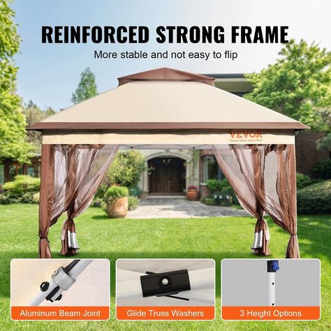 Enhance your outdoor space with the VEVOR Patio Gazebo. Perfect for 8-10 people, it features premium PU coated 250D Oxford cloth. This durable gazebo offers wind-proof, rain-proof protection and mosquito prevention – ideal for any backyard or garden event. Enjoy outdoor gatherings without the hassle of pests! #OutdoorLiving #BackyardBliss #GardenParty #backyard #bbq #barbecue Large Gazebo, Portable Gazebo, Pop Up Gazebo, Gazebo Tent, Outdoor Canopy, Backyard Lawn, Garden Deck, Backyard Gazebo, Canopy Shelter