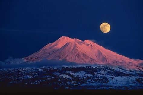 Legends of Mt Shasta | There's No Way But Up Mount Shasta Tattoo, Shasta Mountain, Mt Shasta, Monte Fuji, Full Moon Night, California Mountains, Sacred Mountain, Mount Shasta, Active Volcano