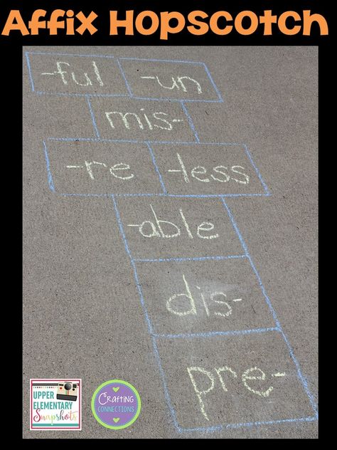 Affix Hopscotch! Check out this grammar activity plus four more engaging grammar games for upper elementary students! This blog post contains FREEBIES, too! Grammar Games, Nonfiction Text Features, Prefixes And Suffixes, Language Arts Elementary, Grammar Activities, Spelling Activities, Vocabulary Games, Root Words, Teaching Grammar