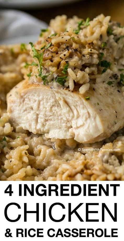 Easy Chicken Rice Casserole, 4 Ingredient Chicken, Taco Macaroni, Garlic Gravy, Easy Chicken And Rice, Chicken Rice Casserole, Rice Casserole Recipes, Cheap Easy Meals, One Dish Dinners