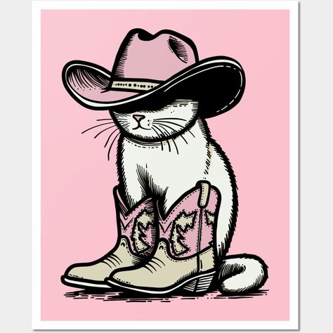 Kitty is in her cowgirl era! -- Choose from our vast selection of art prints and posters to match with your desired size to make the perfect print or poster. Pick your favorite: Movies, TV Shows, Art, and so much more! Available in mini, small, medium, large, and extra-large depending on the design. For men, women, and children. Perfect for decoration. Cowboy Cat Tattoo, Cat Cowboy Hat, Cowboy Couture, 2022 Ornaments, Western Wallpapers, Debut Theme, Cowgirl Era, Cowgirl Poster, Hipster Prints