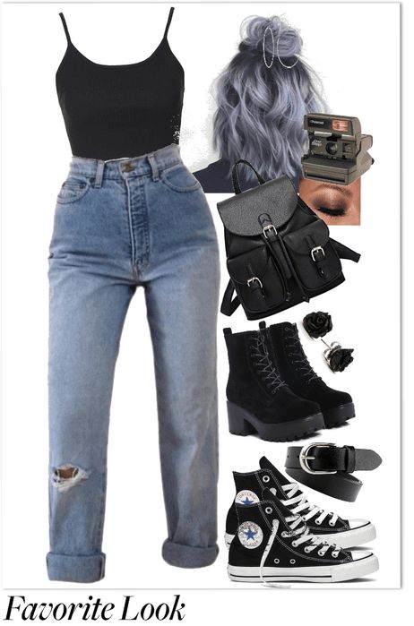 Grunge Meets Basic Basic Grunge, 90’s Outfits, Outfit Grunge, Look Grunge, For School, Tokyo Street Fashion, Grunge Outfit, Rose Stud Earrings, Black Cropped Tank