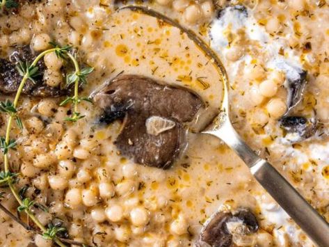 Creamy Mushroom & Pearl Couscous Soup - Must Love Garlic Pearl Couscous Soup, Mushroom Couscous, Couscous Soup, Pearl Couscous, Creamy Mushroom Soup, Couscous Recipes, Small Pasta, Creamy Mushrooms, Soup Season