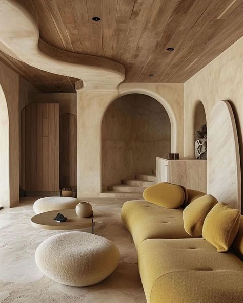 Warm woods, soft curves and a dash of ochre 💛 Design @timurmtn | Instagram وابي سابي, Warm Interior, Thai Restaurant, Modern Houses Interior, Dream House Interior, Minimalist Interior, Dream Home Design, Interior Design Inspiration, House Inspiration