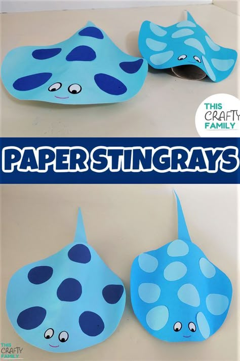 Paper Plate Stingray, Paper Stingray Craft, Sea Animals Art And Craft, Stingray Activities For Preschool, Under The Sea Projects For Kids, Water Animal Craft, Under Sea Crafts For Kids, Stingray Craft For Kids, Sea Animals Crafts For Toddlers