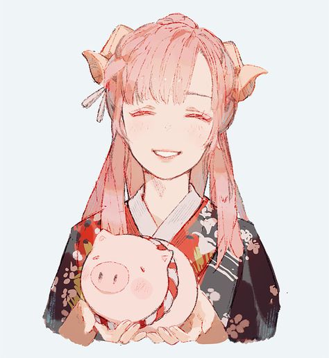 happy new year, Jiayue Wu on ArtStation at https://www.artstation.com/artwork/nQJGbE Pig Anime, Crystal Tokyo, Tokyo Aesthetic, Pig Girl, Pig Drawing, Pig Character, Art Mignon, Pig Art, Year Of The Pig