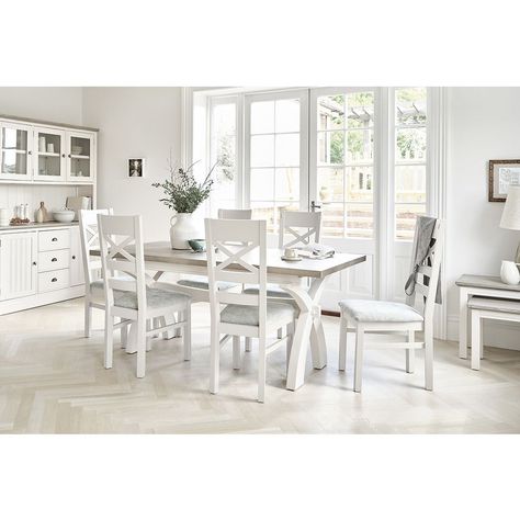 Dining Chairs Painted, Dining Area Kitchen, 8 Seater Dining Table, 6 Seater Dining Table, Painted Dining Chairs, Oak Furnitureland, Modern Country Style, White Dining Chairs, Dining Table Legs