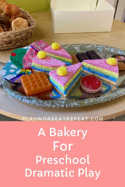 Picture of a bakery set up in preschool dramatic play centre Bakery Dramatic Play Preschool, Restaurant Theme Preschool, Play Pizza Shop, Bakery Dramatic Play, Pakistani Sweets, Preschool Dramatic Play, Dessert Theme, Play Bakery, Baking Center