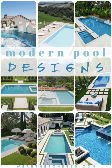 Best Pool Designs Modern, Rectangle Pool Concrete Ideas, Rectangle Modern Pool, Rectangle Pool Patio Ideas, Rectangle Pools Backyard, Simple Elegant Pools, Rectangle Pools With Spa, Rectangle Pools With Hot Tubs, Rectangular Pools With Spas