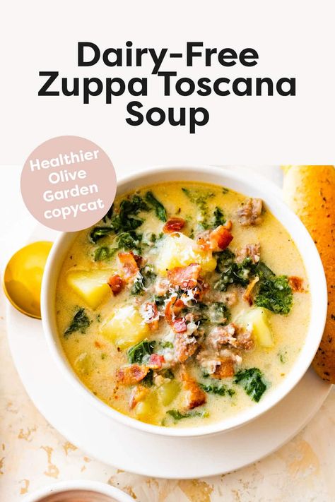 Zuppa Toscana Soup (Olive Garden Copycat) Zupa Toscana Soup Dairy Free, Olive Garden Zuppa Toscana Soup Dairy Free, Zuppa Toscana Soup Non Dairy, Paleo Zuppa Toscana Soup, Zuppa Toscana Soup Dairy Free, Dairy Free Zuppa Toscana Soup, Dairy Free Zuppa Toscana, Olive Garden Soup Recipes, Dairy Free Soup Recipes