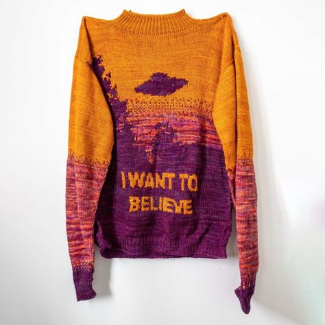 The Truth Is Out There … X-Files Fans, I Want To Believe That You’ll Knit This Sweater! | KnitHacker Hippie Knit Sweater, X Files Crochet, Horror Knitting, Intarsia Knitting Patterns, Stretchy Bind Off, The Truth Is Out There, I Want To Believe, Knitted Wit, How To Purl Knit