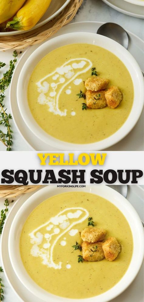 Squash Soup Recipe Easy, Summer Squash Soup, Yellow Squash Soup, Canned Squash, Yellow Squash Recipes, Summer Squash Recipes, Zucchini Soup, Squash Soup Recipe, Yellow Squash