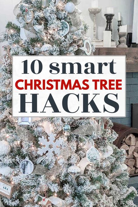 Christmas Tree Hacks, Christmas Tree Decorating Tips, Woodland Christmas Tree, Christmas Tree Storage, Christmas Tree Decorating Themes, Pencil Christmas Tree, Christmas Tree Inspiration, Flocked Christmas Trees, Ribbon On Christmas Tree