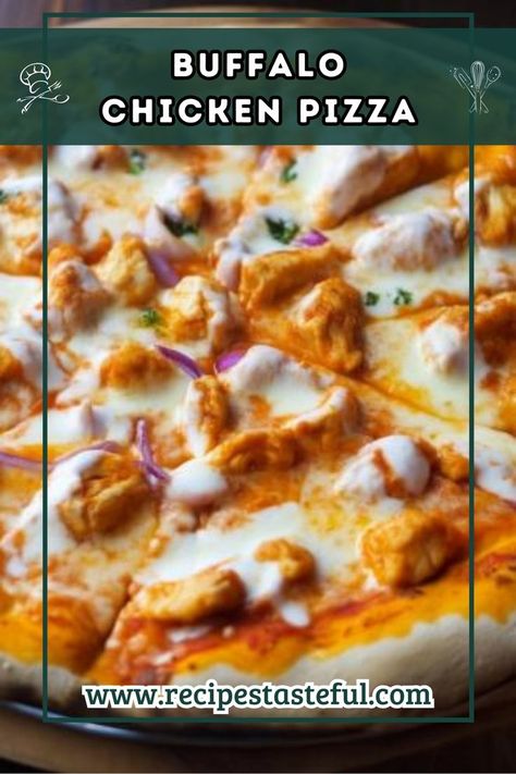 This Buffalo Chicken Pizza combines the zesty kick of buffalo sauce with tender chicken and creamy mozzarella. Perfect for a fun dinner! Chicken Breast Pizza, Buffalo Chicken Pizza Recipe, Homemade Pizza Night, Buffalo Pizza, Chicken Pizza Recipe, Buffalo Chicken Pizza, Fun Dinner, Jalapeno Chicken, Mozzarella Chicken