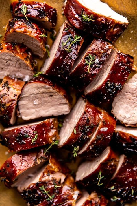 Balsamic Glazed Pork Tenderloin Garlic Herb Prime Rib, Balsamic Glazed Pork Tenderloin, Glazed Pork Tenderloin, Balsamic Pork Tenderloins, Honey Balsamic Glaze, Loin Recipes, Balsamic Glaze Recipes, Crockpot Pork Tenderloin, Pork Tenderloins