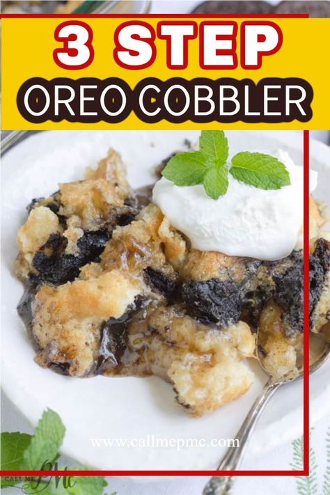 This three-step Oreo cobbler from Call Me PMc is an easy, dump-type dessert with crushed Oreo cookies. This recipe is the perfect quick dessert to whip up for dinner tonight. Try this simple Oreo cobbler recipe today! Oreo Dump Cobbler, Ultimate Oreo Cookie Dump Cobbler, Oreo Cookie Dump Cobbler, Recipes With Crushed Oreos, Oreo Cookie Dump Cake, Oreo Cobbler Recipe, Dump And Go Desserts, Dump Cobbler Recipes, Oreo Dump Cake Recipes