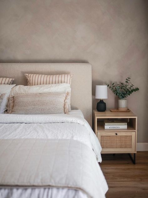 How to Lime-Wash a Bedroom - JnnLiuLiu Like Wash Paint Bedroom, Limewash Master Bed, Lime Wash Wall Bedroom, Bedroom Ideas Limewash, Lime Wash Master Bed, Limewash Bedroom Decor, Neutral Limewash Bedroom, Lime Washed Bedroom, Lime Wash Bedroom Ideas