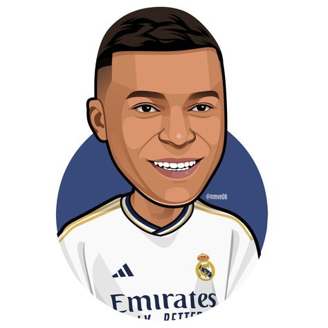 Cartoon Caricature Kylian Mbappe with Real Madrid kit transfer news Real Madrid Cartoon, Mbappe Cartoon, Real Madrid Kit, T-shirt Print Design, Kylian Mbappe, Transfer News, Shirt Print Design, Football Player, Drawing For Kids