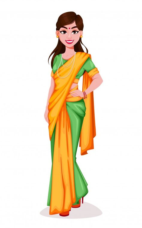 Beautiful indian woman. pretty lady | Premium Vector #Freepik #vector #people #fashion #character #cartoon Lady Cartoon, Free Cartoon Characters, Namaste Art, Dress Vector, Indian Women Painting, Free Green Screen, Female Art Painting, Indian Woman, Cover Art Design