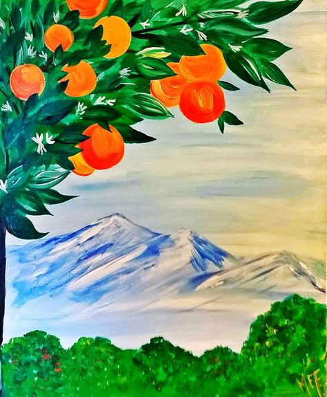 Orange Grove Painting, Easy Painting For Kids, Alaska Painting, Birthday Teen, Kids Canvas Painting, Acrylic Ideas, Orange Grove, Abstract Floral Art, Fruit Painting