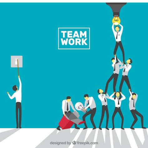 Concept about teamwork, bulb | Premium Vector #Freepik #vector #business-concept #company-team #entrepreneur #teamwork Teamwork Poster, Doodle Background, Business Poster, Id Card Template, Business Banner, Letterhead Template, Food Poster Design, Poster Drawing, Team Work