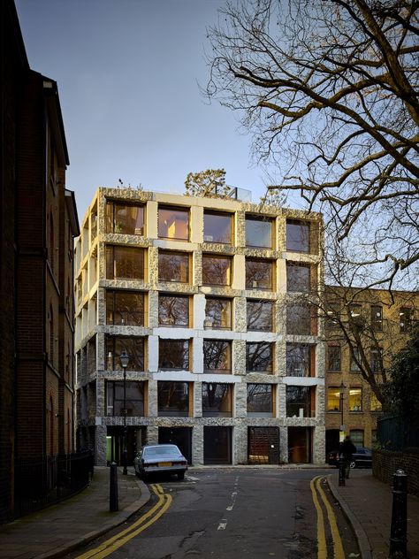 Image 1 of 31 from gallery of 15 Clerkenwell Close / GROUPWORK + Amin Taha Architects. Photograph by Timothy Soar Solar Chimney, Central Mosque, Thomas Heatherwick, London Buildings, British Architecture, Stone Facade, London Architecture, Stone Columns, Building Facade