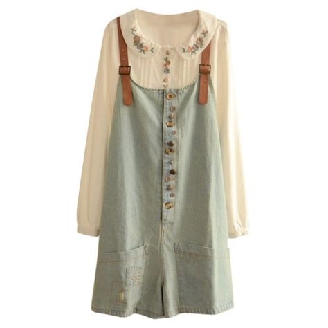 Casual Style Vintage Delicate Button Embellish Denim Overalls ($17) ❤ liked on Polyvore featuring dresses Mode Hippie, Mori Fashion, Harajuku Girls, Mori Girl Fashion, Cottagecore Fashion, Skirt Denim, Skirt Maxi, Embellished Denim, Modest Clothing