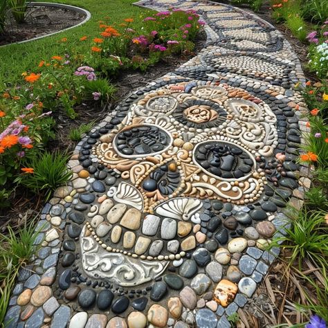 Backyard Walkway, Unique Garden Art, Goth Garden, Diy Rock Art, Rock Garden Design, Gothic Garden, Garden Hacks, Landscaping With Large Rocks, Skull Decor