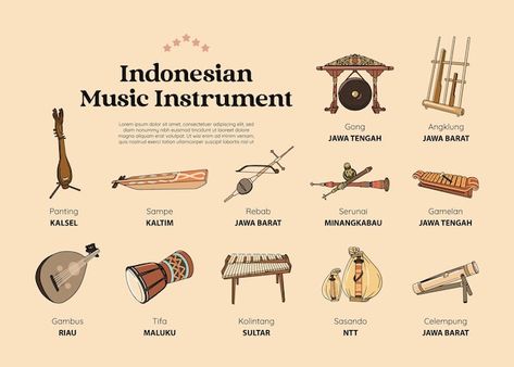 Indonesian Instruments, Traditional Instruments, Musical Instruments Drawing, Music Doodle, Fauna Illustration, Indonesian Culture, Indonesian Art, Music Festival Poster, Ticket Design