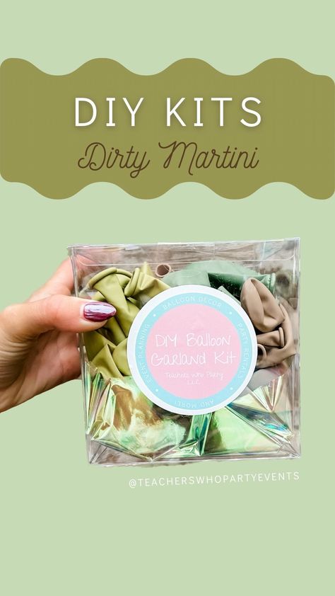 DIY Garland Kit Color: Dirty Martini - Etsy Olive Balloons Martini, Dirty Martini Party Decor, Martini Balloon Arch, Dirty Martini Party, 12 Balloons, Balloons Wall, Martini Party, 5 Balloons, Diy Balloon