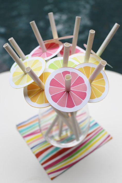 Fruit Slices Straw Toppers Free Printables | CatchMyParty.com Fruit Printables, Citrus Sangria, Fresh Mint Tea, Fruit Birthday Party, Watermelon And Lemon, Fruit Birthday, Fruit Slices, Fiesta Tropical, Personalized Party Decor