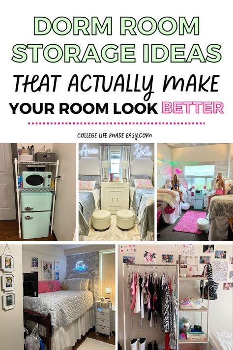 dorm room storage ideas that actually make your room look better, college dorm hacks for organizing Ikea Hacks Closet, Ikea Dorm, College Dorm Closet, Dorm Storage Ideas, Dorm Room Storage Ideas, College Dorm Storage, Dorm Closet Organization, Organized Room, Dorm Fridge