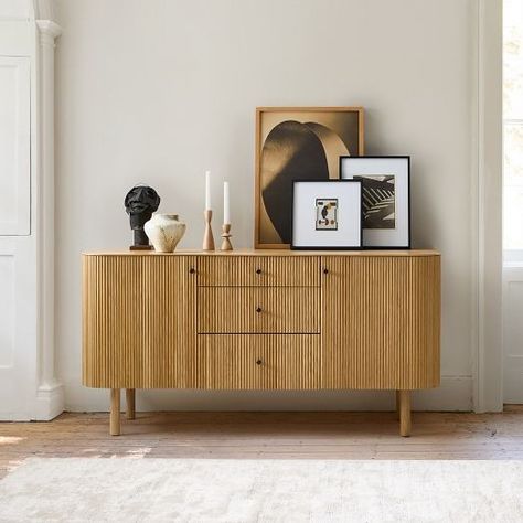 Commercial Dining Chairs & Tables | West Elm Modern Buffet Table, Modern Buffet, Buffet Tables, Black Ash, Modern Home Furniture, Small Table Lamp, Furniture Trends, Sideboard Console, Stylish Storage Solutions