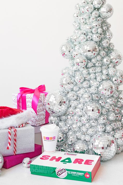 DIY Disco Ball Christmas Tree | studiodiy.com Dit Disco Ball, Mirrorball Christmas Tree, Disco Ball Christmas Tree Decoration, Disco Ball Snowman Diy, Pink Disco Christmas, Disco Ball Wreath, Disco Ball Christmas Decor, Disco Christmas Decorations, Disco Christmas Tree