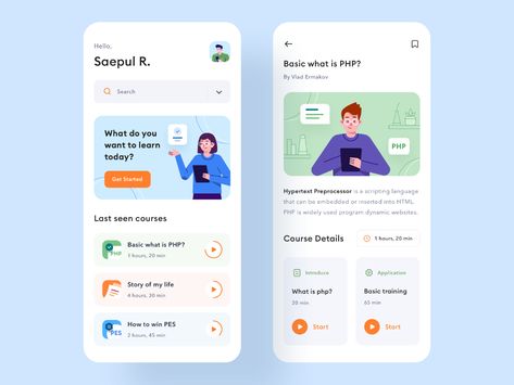 Learning Platform Mobile App by Saepul Rohman for Toglas Studio on Dribbble Ui Design Mobile, Mobile Ui Patterns, Desain Ui, Mobile App Design Inspiration, Ui Patterns, App Interface Design, Mobile Ui Design, App Design Inspiration, App Interface