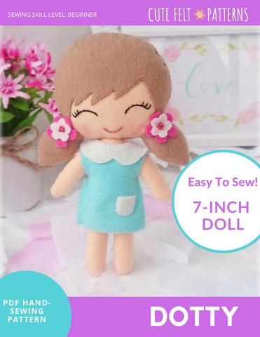 Cute Felt Patterns Abbey 7" Felt Doll Hand Sewing Pattern PDF | Pixie Faire Ahg Crafts, Clothes Tips, Felt Doll Patterns, Baby Doll Pattern, Basic Embroidery Stitches, Felt Projects, Doll Sewing Patterns, Felt Patterns, Skirt Patterns Sewing