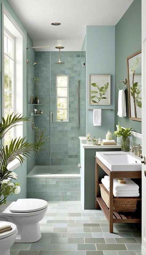 Boohoo Bathroom, Tiny Interior Design, Small Bathroom Design Inspiration, Small Bathroom Bathtub Ideas, Small Tiled Bathroom, Bright Bathroom Design, Bathroom Small Ideas, Modern Beach Bathroom, Toilet Interior Design