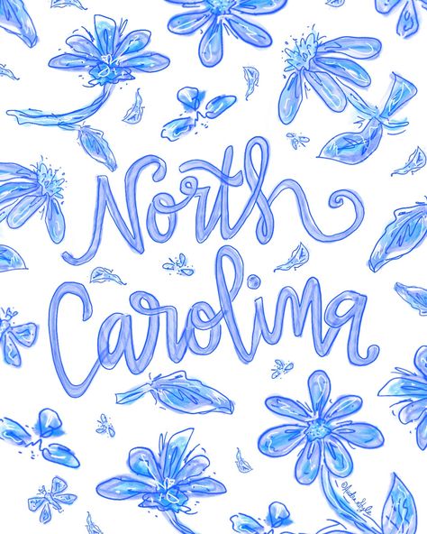 Show your NC pride with this cheerful blue and white North Carolina Floral Print! Featuring a vibrant watercolor design, this lovely piece of decor is sure to brighten every room it graces. Stylish and stately, it's excellent for showing off a little local love! Printed on semi-gloss paper with 1/4" white border. Comes South Carolina Wall Art, South Carolina Beach Aesthetic, South Carolina Painting, Sorority Prints, South Carolina Watercolor, South Carolina Aesthetic, Blue And White Coastal, College Canvas, South Carolina Art