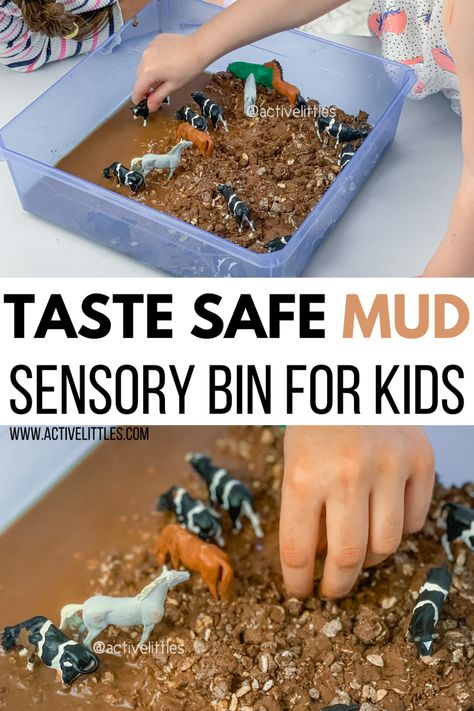 Wild Animal Sensory Bin, Rodeo Sensory Bin, Play Mud Recipe, Elephant Sensory Bin, Spring Tuff Tray Ideas For Babies, Oat Sensory Bin, Horse Sensory Bin, Farmer Activities For Toddlers, Dog Sensory Bin