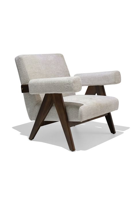 PRODUCT INFO DIMENSIONS MAINTENANCE Inspired by the mid-century designs of Swiss architect Pierre Jeanneret - the Lincoln Armchair boasts iconic Jeanneret A-shaped stained teak legs supporting sloped roll-style plush arms. The backrest and seat are both upholstered in high-quality fabrics and materials that embody grandiose and luxury - this combination of materials and design result in the Lincoln Armchair being both an iconic and timeless piece to any room. Product available in: Vintage Tan PU